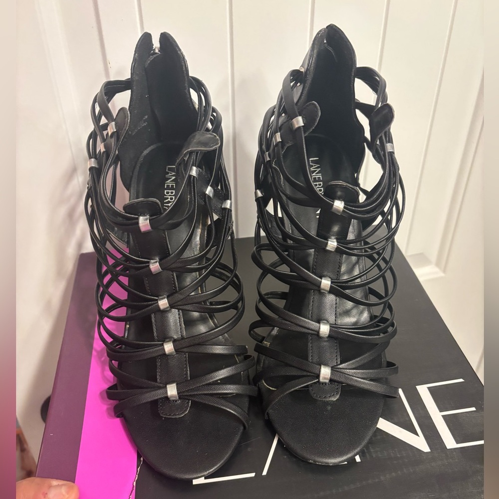 Women’s Lane Bryant Elegant Black Strap Cage Heels, 10 wide